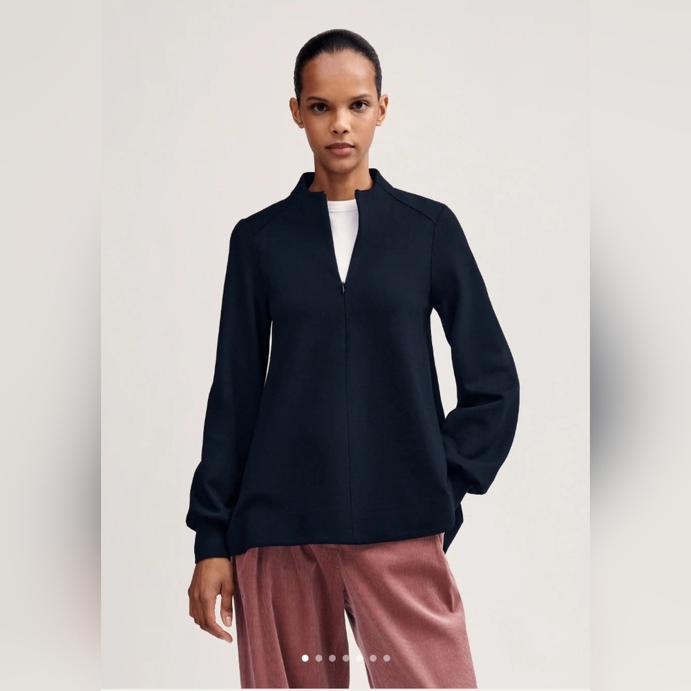 ME+EM Ballon Sleeve Ponte Swing Top 1/4 Zip Black Pullover Women’s Size US 2